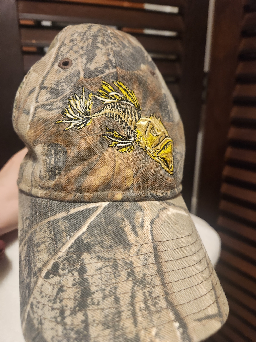 Camo Fishing Skull Embroidered Baseball Cap - Brown/Green